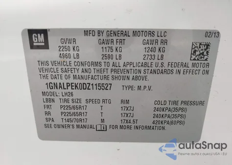 2013 Chevrolet Equinox Lt z USA, uszkodzony, nr VIN 1GNALPEK0DZ115527